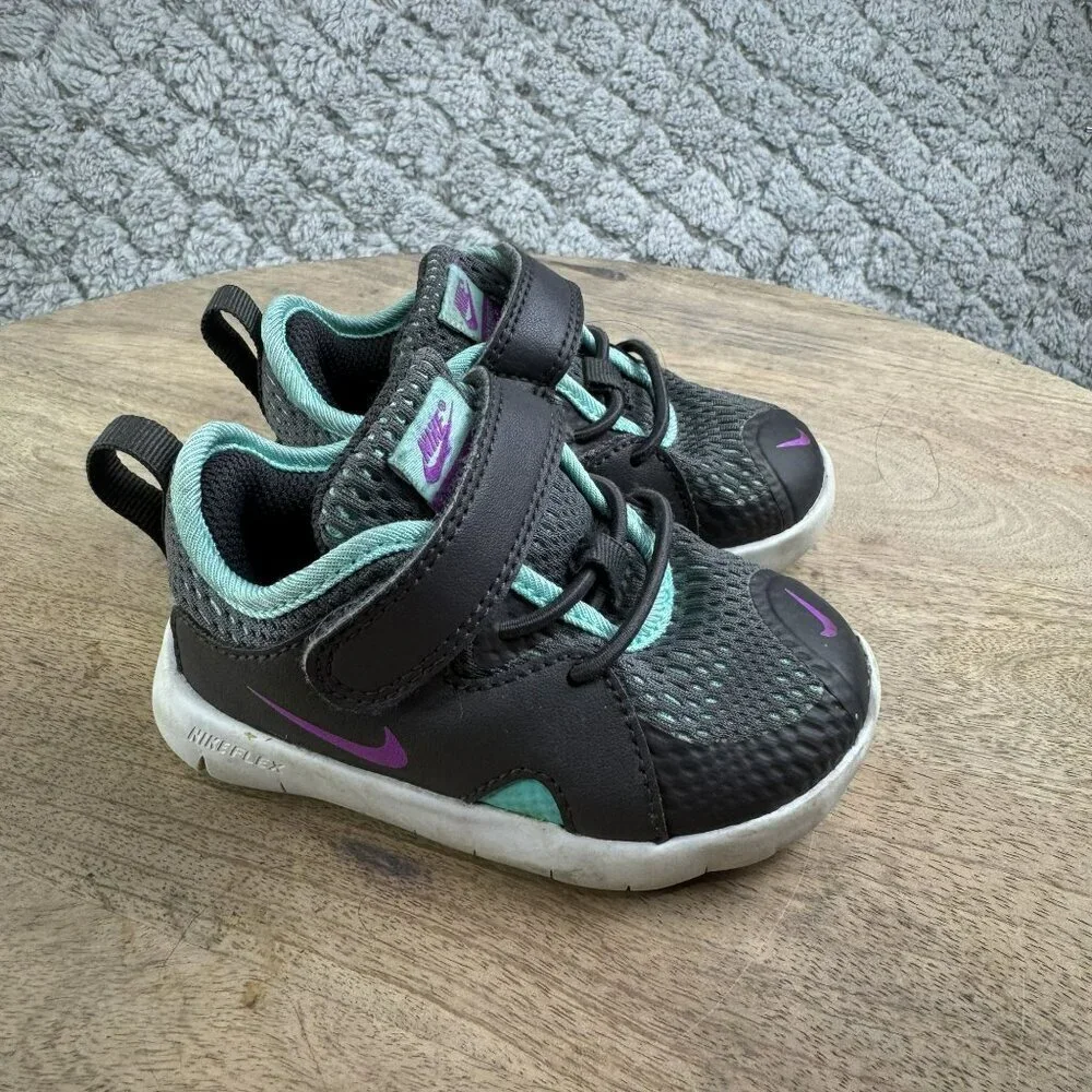 Nike Toddler Flex Contact 2 Size‎ 5C Black & Teal Sneakers With Strap Size 5C
